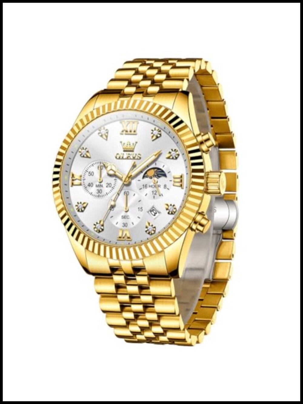 Men's Stainless Steel Chronograph Watch Large Face Quartz Dress